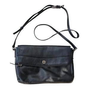 Lodis Black Pebbled Leather Crossbody Bag Fold Over
